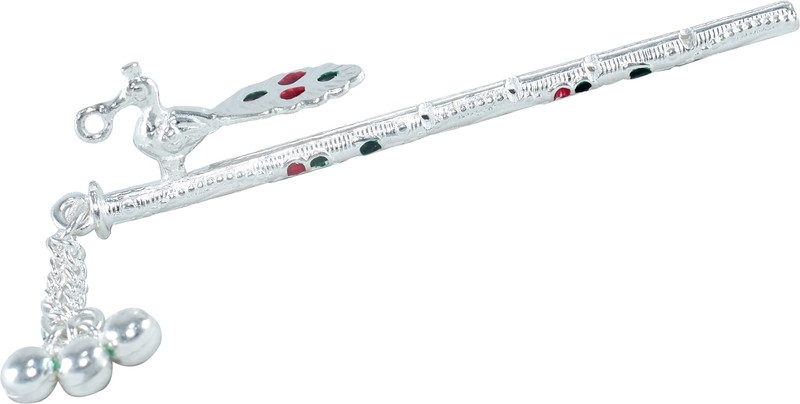 KMJ pure silver peacock flute/bansuri for lord krishna / laddu gopal ji Silver Flute(7.5 cm)