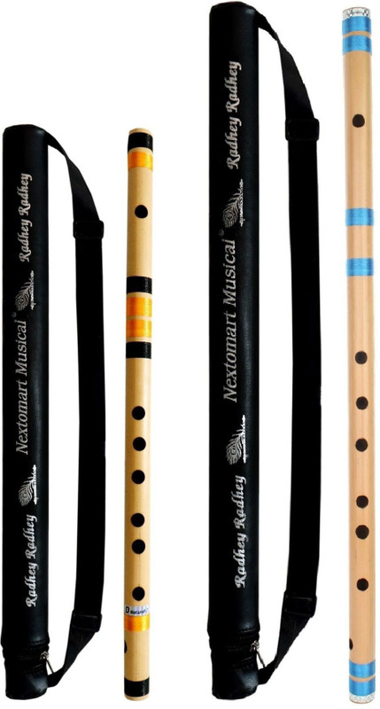 NEXTOMART Musical Combo Flutes C Scale 6 Hole (14 Inch) & E Natural (15 Inch) Bamboo Flute Bansuri with Flute Carry Bag Free Bamboo Flute(35.56 cm)