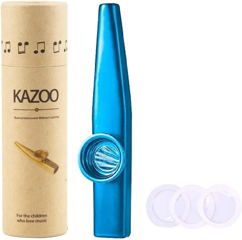 VASADIGITAL Kazoo Aluminum Allow Musical Instrument Paper Box With 5 Pcs Diaphragm- Blue Aluminum Flute(12 cm)