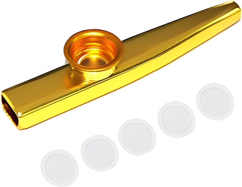 Vinayakart Aluminum Alloy Kazoo and 5 Membrane Flute Diaphragm Mouth Kazoo -Gold Aluminum Flute(12 cm)