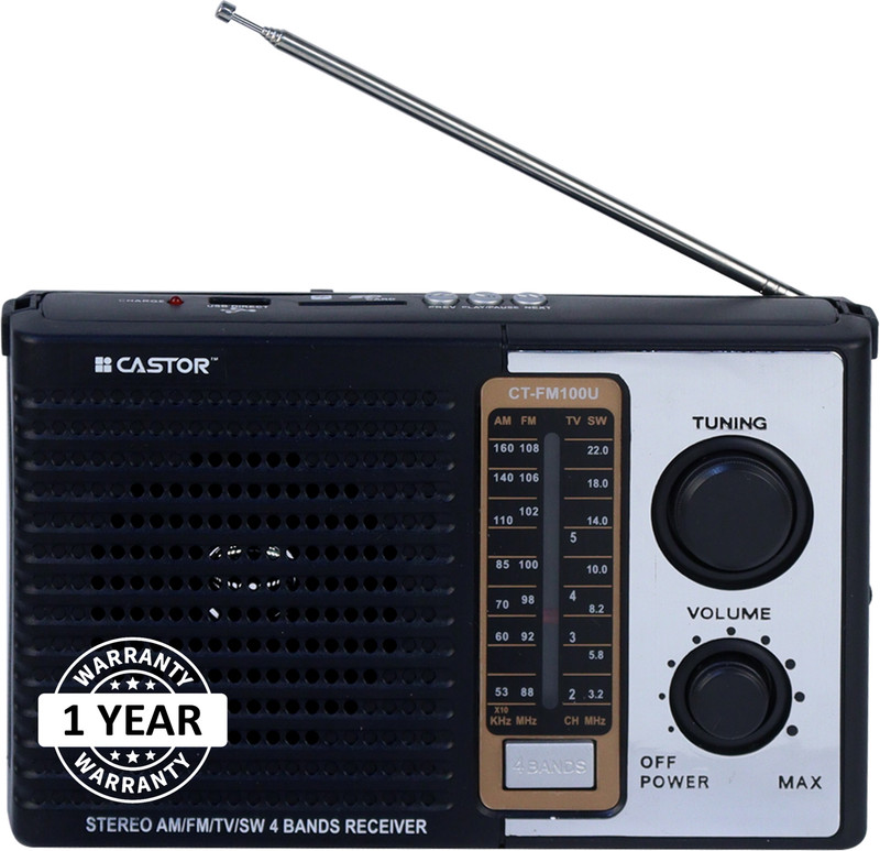 CASTOR CTFM100U 4-Band Portable Radio with USB/SD MP3Player & Speaker Dynamic Sound Pro FM Radio(Black)