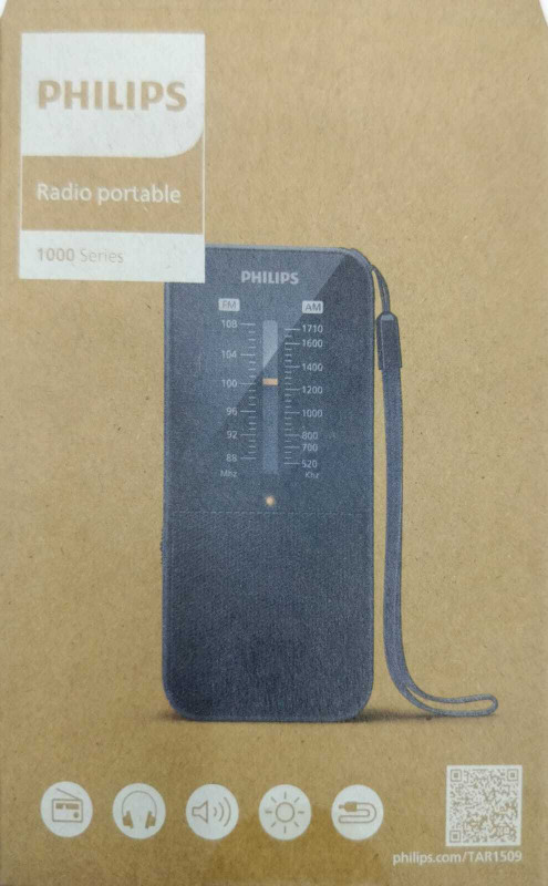 PHILIPS TAR1509 Portable Radio with FM/AM Mode 3.5mm Headphone Jack & Built-in Speaker FM Radio(Black)