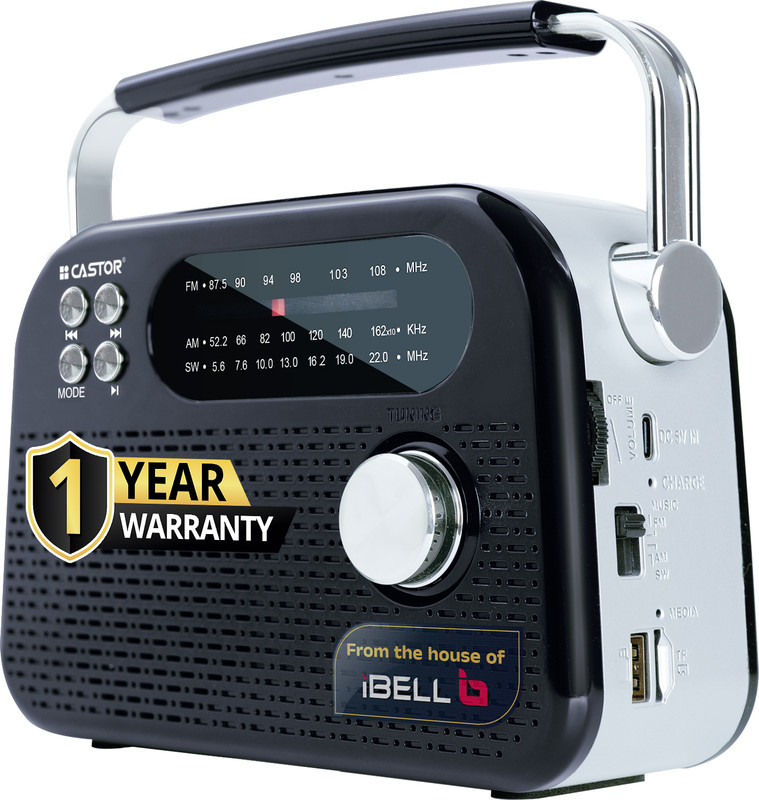 CASTOR FM820BT Portable Radio with FM & Bluetooth Speaker, USB MP3 Player, Rechargeable FM Radio(Black)