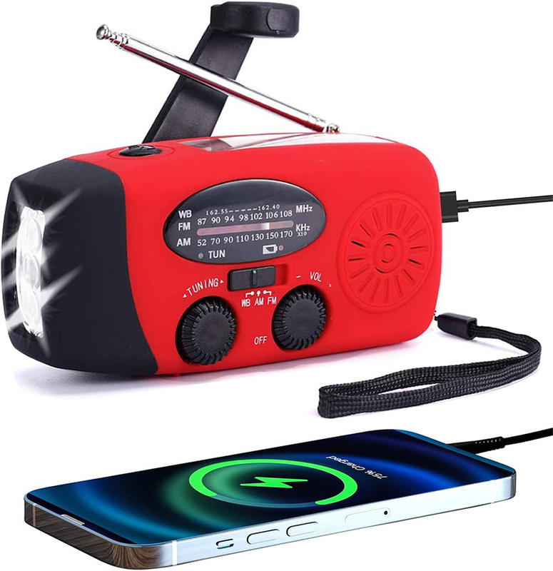 Zorbes Emergency Hand Crank Solar Radio with Flashlight and 2000mAh Power Bank FM Radio(Berry Red)