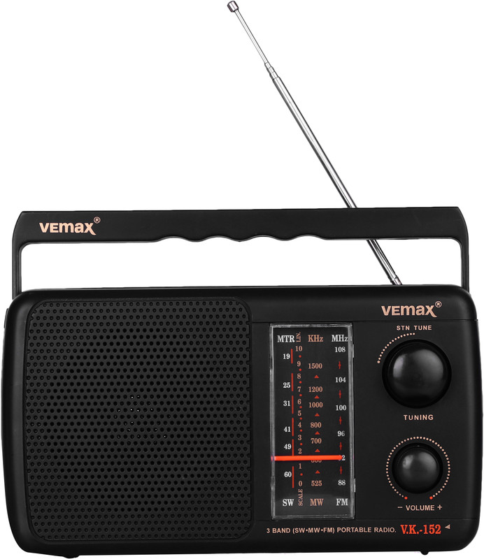 Vemax Base 3-Band (FM/AM/MW) Portable Radio FM Radio(Black)