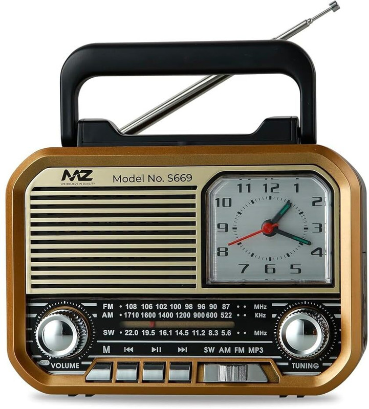 electrostyle Mz S669 Retro Bluetooth Speaker Clock FM AM SW Radio TF MP3 5W Portable FM Radio(Brown)