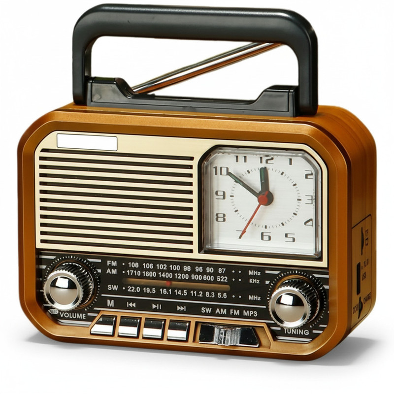 MICROBOTS S669 Retro Radio Speaker Multi Functional with Clock 5W Power 1500mAh Battery FM Radio(Brown)