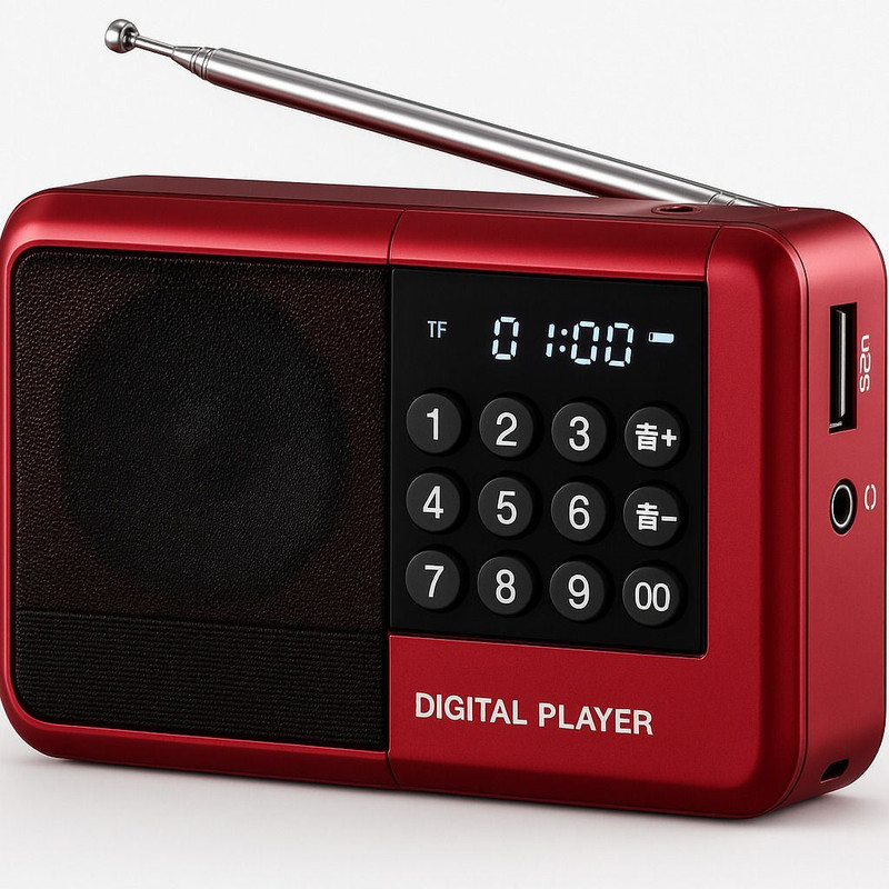 fire turtle Pocket FM Radio Bluetooth Speaker, Hidden Antenna, 6W|12 Hours AUX, SD Card, 5W FM Radio(Red)