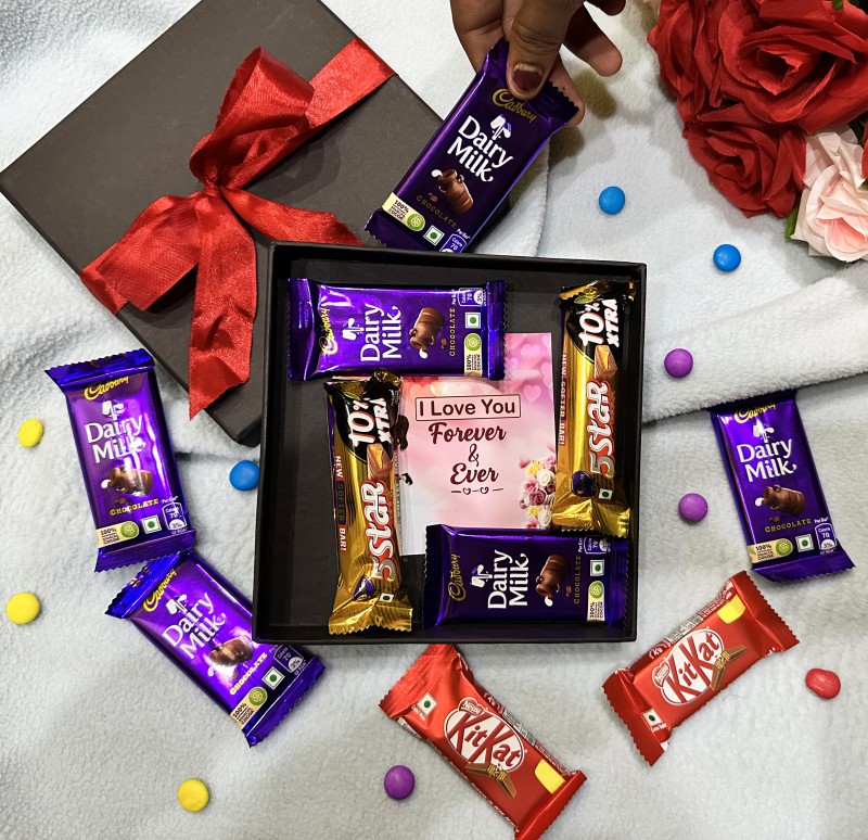 HAENGSYO valentine gift for boyfriend girlfriend husband wife chocolate gift box Combo(6 Dairy Milk Chocolate, 2 Five Star Chocolate, 1 Kit Kat Chocolate, 1 Love You Forever Wishes Card)