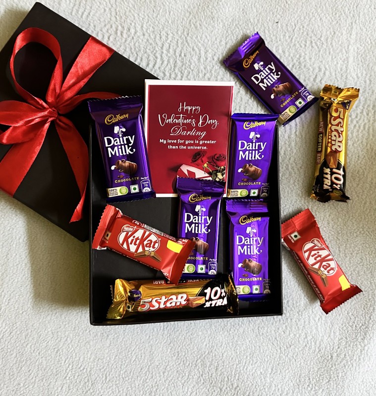 HAENGSYO chocolate gift box valentine gift for boyfriend girl friend gifts for girls Combo(6 Dairy Milk Chocolate, 2 Five Star Chocolate, 1 Kit Kat Chocolate, 1 Valentines Day Wishes Card)