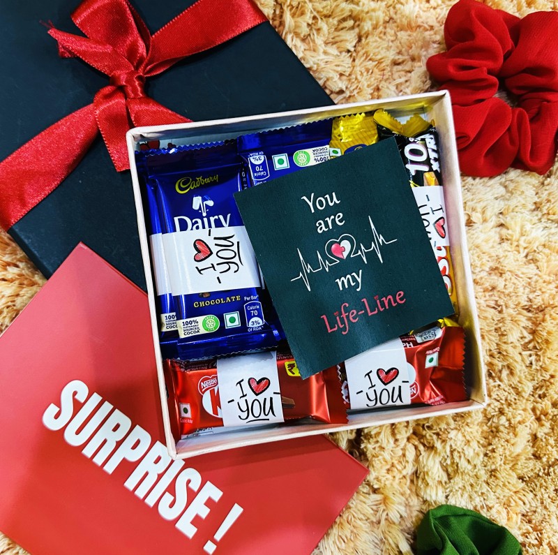 OddClick You Are My Life You Complete Me Surprise Chocolate Gifts Box Combo Pack Combo(6 Dairy Milk Chocolate, 2 Five Star Chocolate, 2 Kit Kat Chocolate ( All I Love You Wrapped), 1 You Are My Life and Set of 8 You Complete Me card)