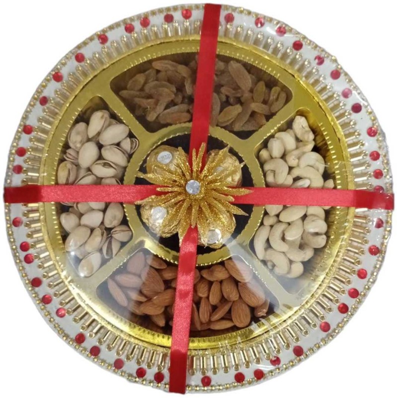 Happy Basket By Simran Dry Fruit tray gift hamper for Diwali, New year with dry fruits & Ferrero Rocher Combo(6)