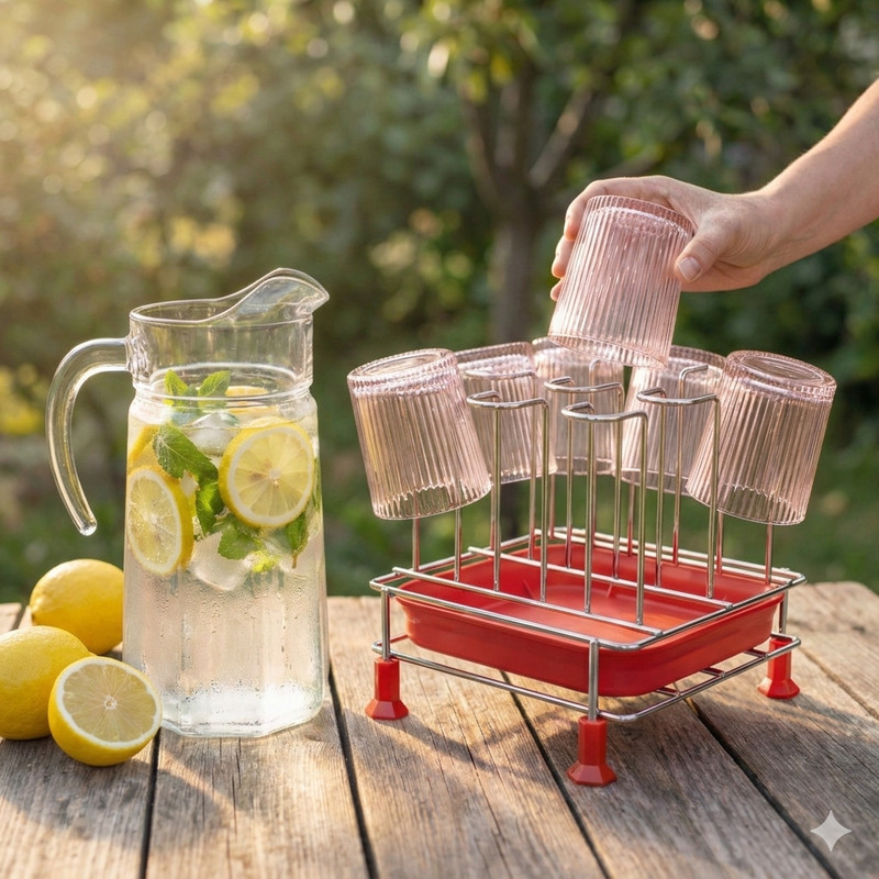 VIGSHRISE Stainless Steel 9 Glass Stand | Water Collecting Tray for Kitchen Foil Holder