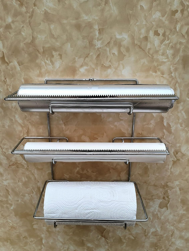 Easyroot Triple Aluminium Foil Paper Roll Dispenser Hanger Stand & Holder for Kitchen Foil Holder