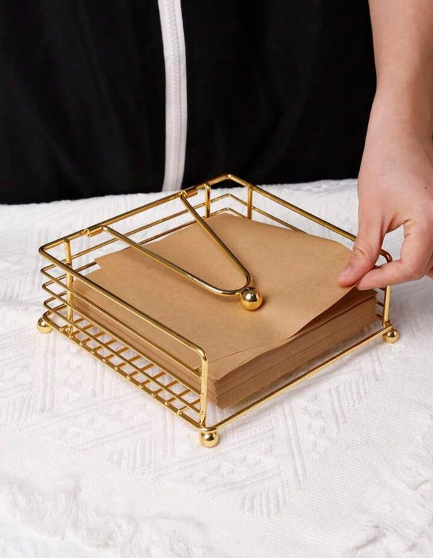 KKMARTSTORE Premium Gold Metal Napkin Holder with Weighted Arm | Table Tissue Stand Foil Holder