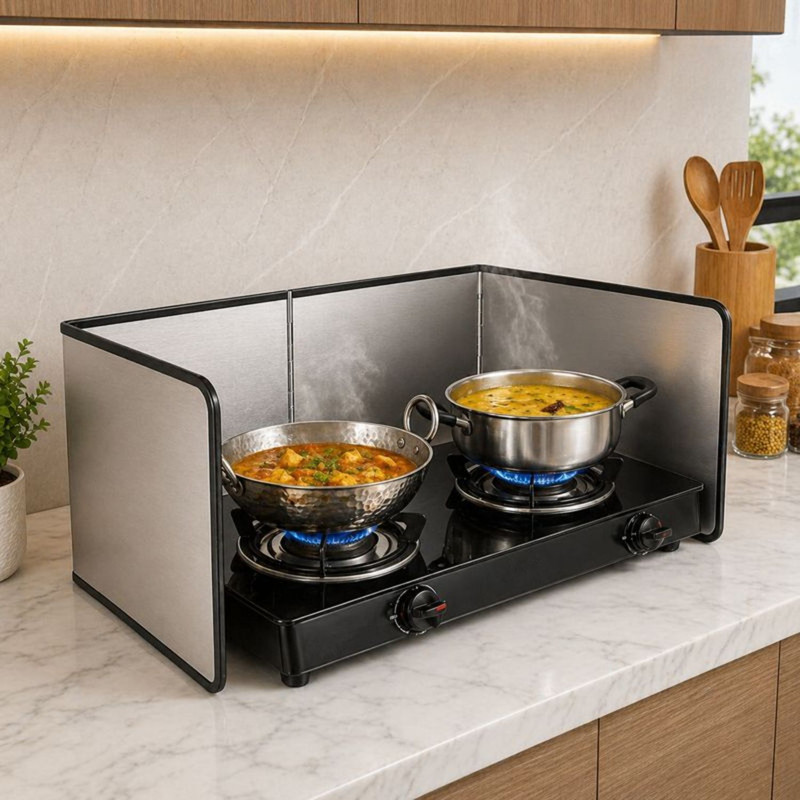 Nasmodo Oil Splash Guard for Kitchen Kitchen wall Gas stove flame protector foldable Foil Holder
