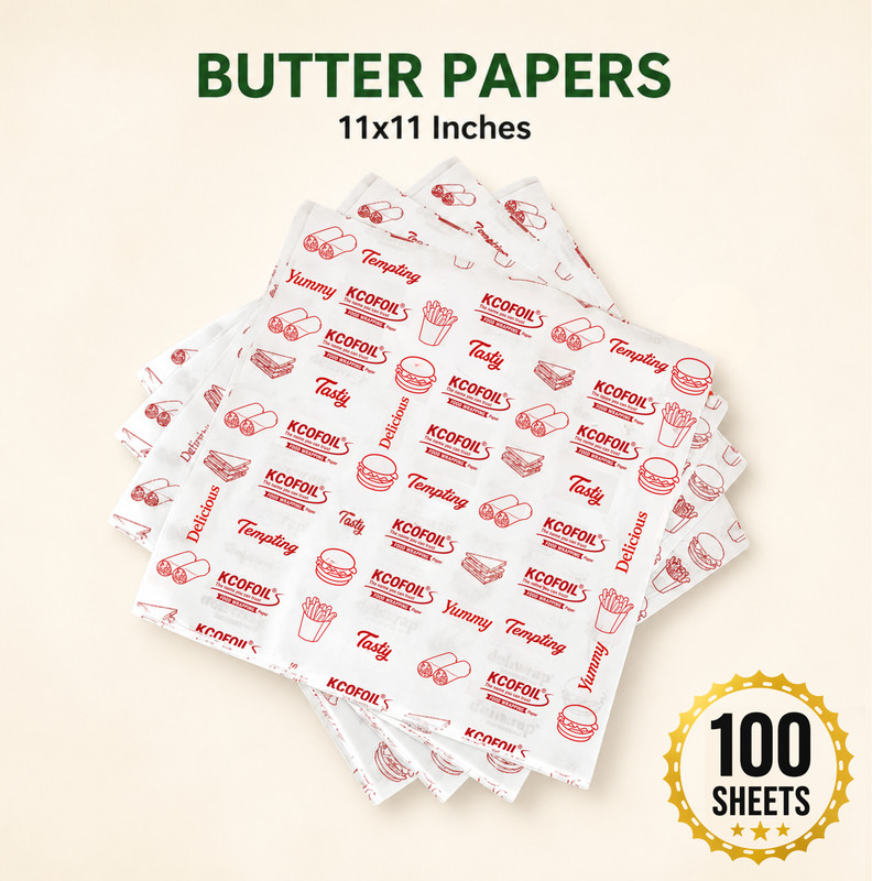 Kcofoil Food Wrapping Butter Paper 100 Sheets 11x11 Inch, Non-Stick Greaseproof Parchment Paper(Pack of 100, 30 m)