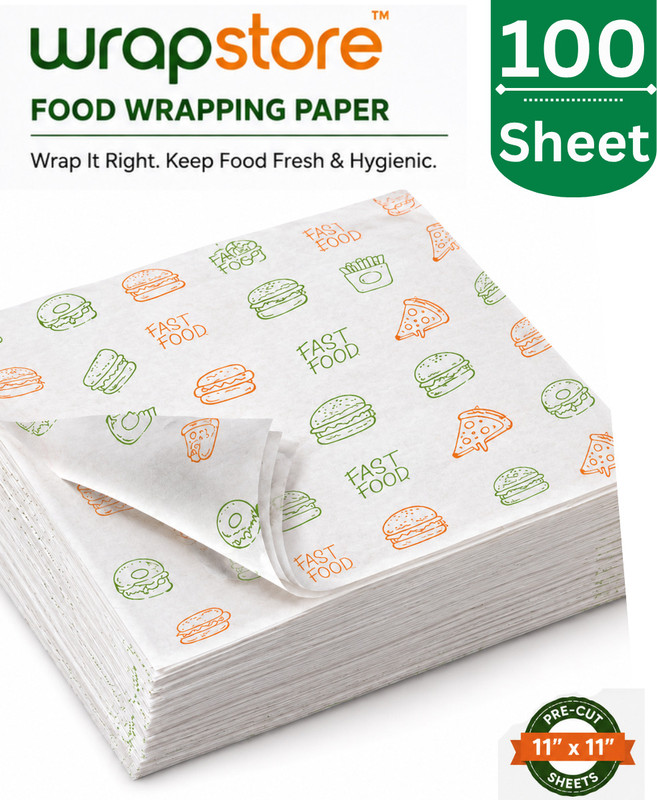 WRAPSTORE 100 Pre-Cut Butter Paper Sheets | Non-Stick Food Wrapping for Snacks Parchment Paper(100 m)