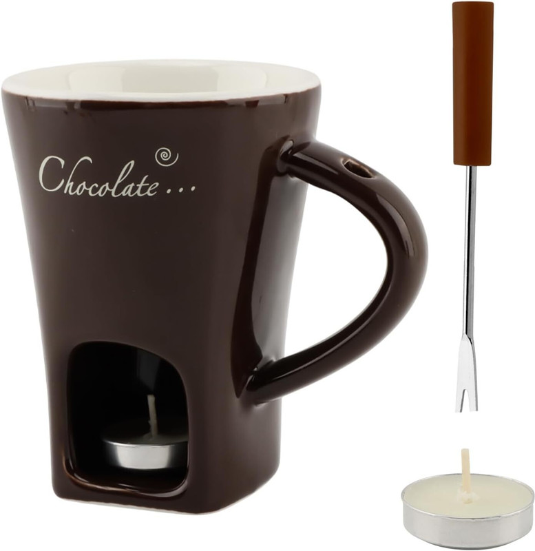 LULUBUY Personal Chocolate Melting Pot Ceramic Fondue Set(Brown)