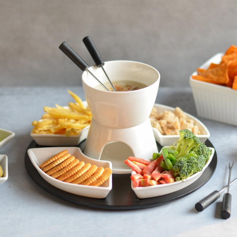 Nestasia Premium Fondue Set Ceramic, Wooden Fondue Set(White)