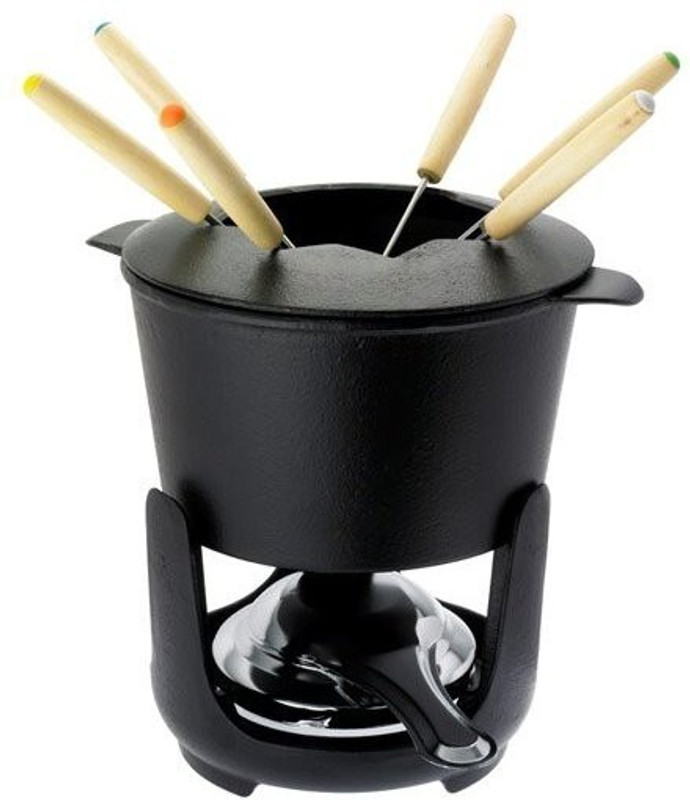 SAYLANI ENTERPRISES Fondue Pot Set for Chocolate & Cheese, Cast Iron Chocolate Fondue Pot Cast Iron Fondue Set(Black)