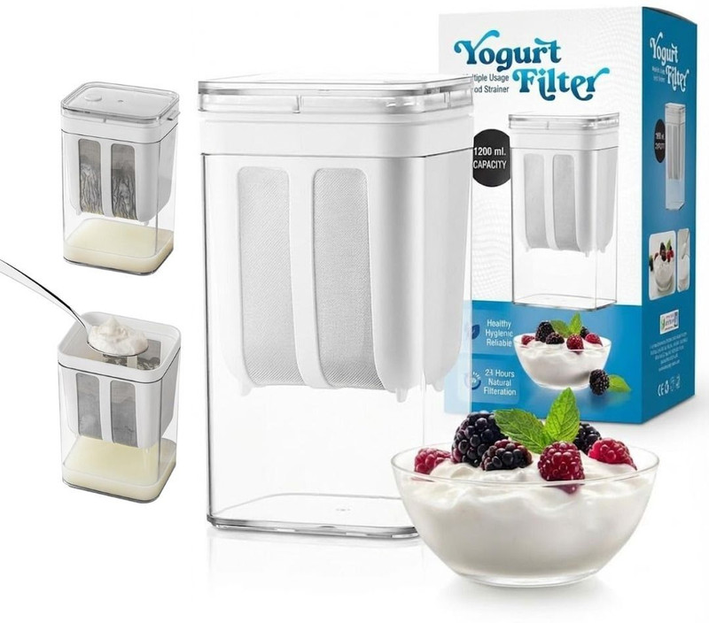 Baaan Yogurt Strainer Filter - 1100ml Container with Fine Mesh Strainer & Lid Yogurt Maker(White, Transparent)
