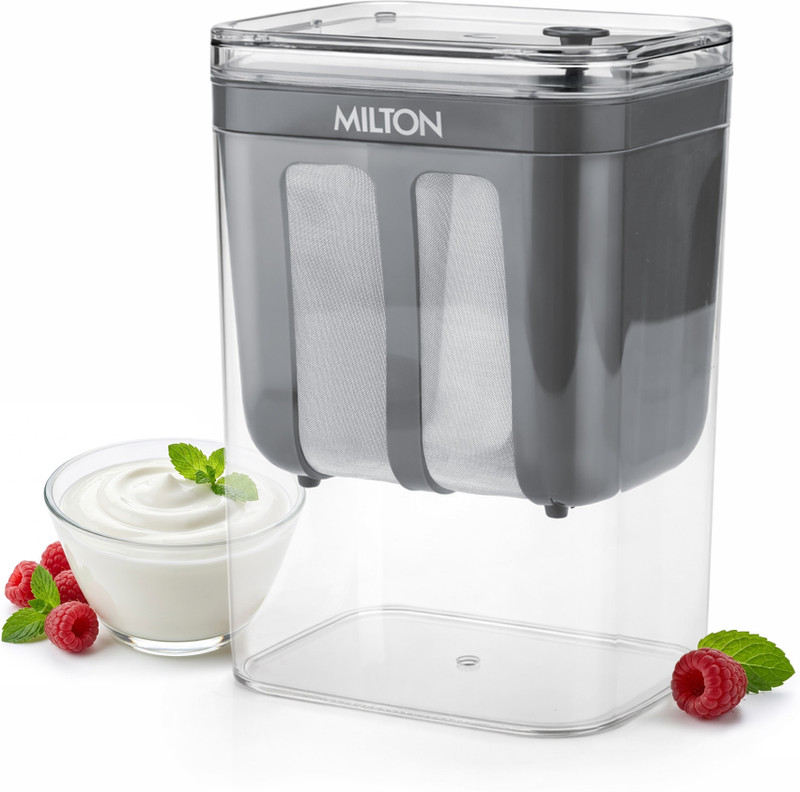 MILTON 2 in 1 Greek Yogurt & Hung Curd Maker with Strainer & Lid | 1100ml | Grey Yogurt Maker(Grey)