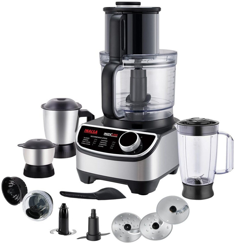Inalsa FP INOX 1200 |1200W Motor|2.5 L Processing Jar|Chopping & Kneading Blade 1000 W Food Processor(Silver, Black)