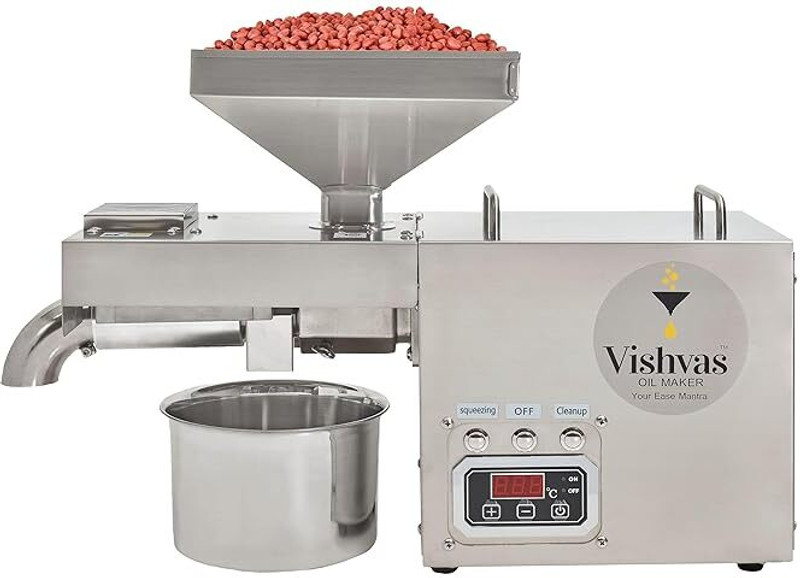 Vishvas Oil Maker VI-440 Cold Press mini commercial machine 1200w 220 W Food Processor(Silver)