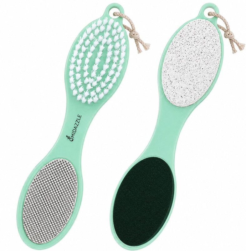 Omidazzle 4In1 Foot Pedicure Brush, Pumice Stone, Scrubber for Soft Care ()(Black, White)