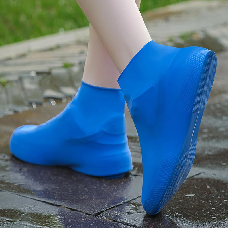 DIOXIT Waterproof Silicone Reusable Non-Slip Rain Shoe Covers for Rainy Silicone Blue Boots Shoe Cover, Flat Shoe Cover(Large Pack of 1)
