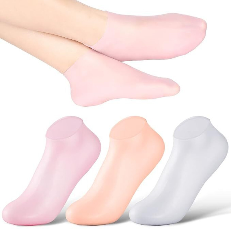 sidvid Moisturizing Gel Socks with Silicone, Pack of 3(Small, Pink, Beige & Grey)