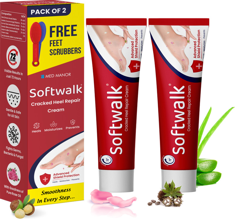 Softwalk Cracked Heel Repair Cream|Moisturize,Nourish,Hydrate-Dry Feet|Fight Bacteria|25g