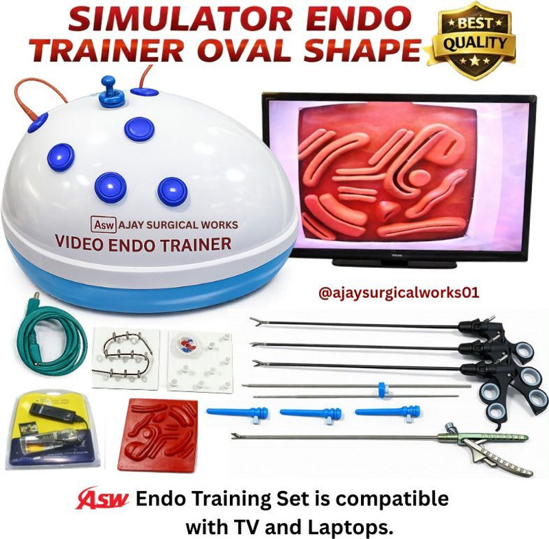 AJAY SURGICAL WORKS Laparoscopic Oval Shape Endotrainer Set For Surgery Practice with Instrument Forceps Jar(5 mm x 33 cm)