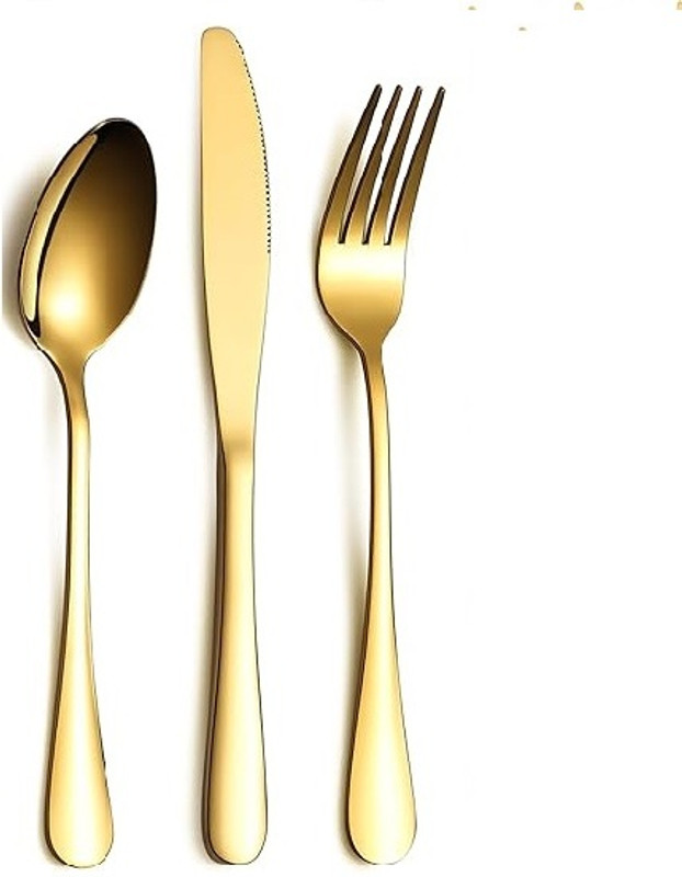 ARSCART Luxury Gold Dessert Spoon , knife Stainless Steel Serving Fork Set(Pack of 3)