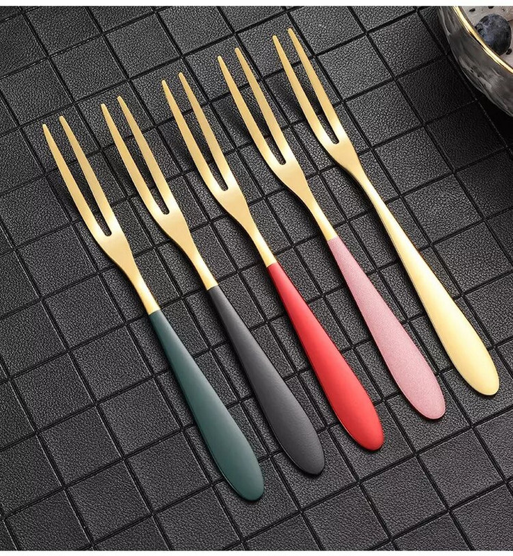 DHRUSIMI Fruit Forks Appetizer Dessert Forks Beautiful Party Banquet Cocktail Random Stainless Steel Serving Fork Set(Pack of 5)