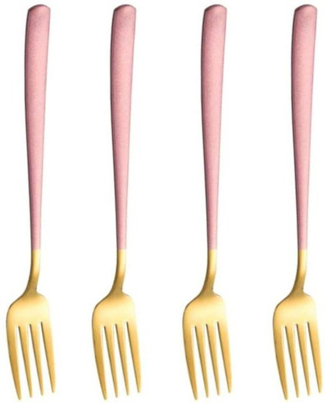 HENIJ Titanium Plated Gold Dinner/Salad Forks Set Stainless Steel Serving Fork Set(Pack of 8)