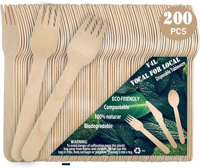 Adaamya Disposable Wooden Serving Fork Set(Pack of 80)