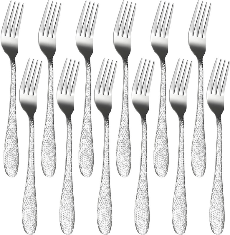 OpulenceWare Steel Dinner Forks Dishwasher Safe Suitable for Salad, Dessert, Steak (Silver) Stainless Steel Serving Fork Set(Pack of 12)