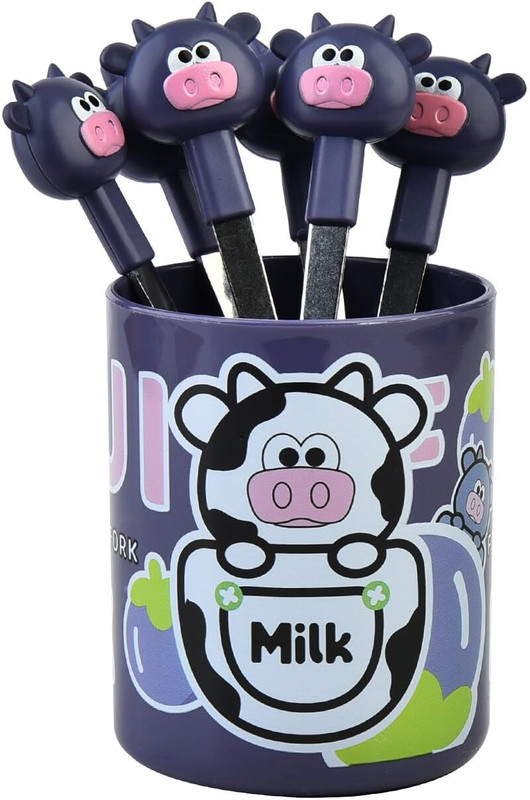 FunBlast Cartoon Fruit Fork with Stand, Colourful Toothpick for Fruits, Dessert & Cake Plastic Serving Fork Set(Pack of 6)