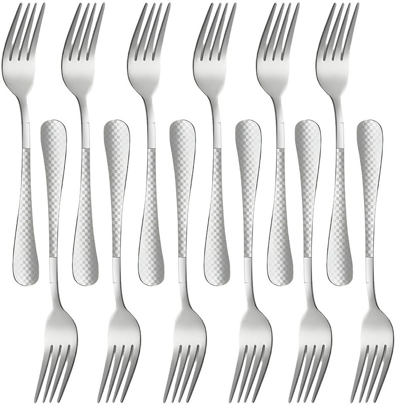OpulenceWare Premium Stainless Steel Small Fork for Dessert Fruit & Salad Decorative (Silver) Stainless Steel Serving Fork Set(Pack of 12)