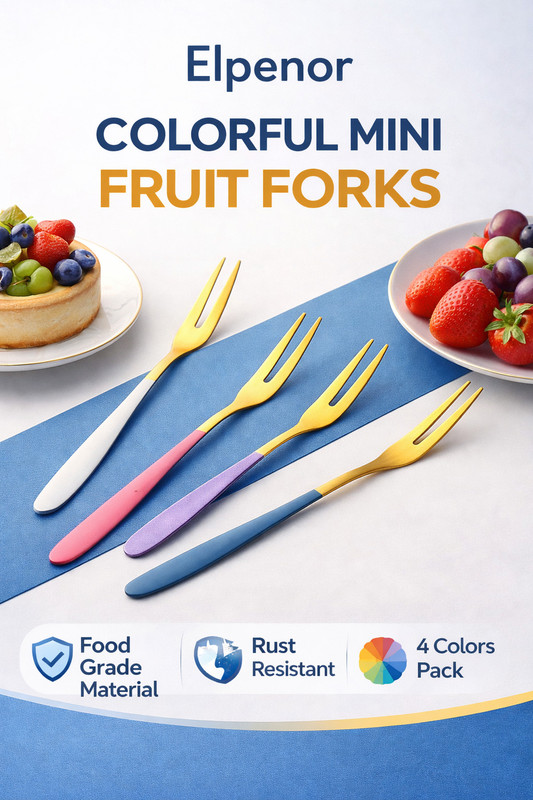 HomeHunt Blue Mini Fruit Forks for Cake Dessert Salad Mooncake Tasting Appetizer Stainless Steel Serving Fork Set(Pack of 3)