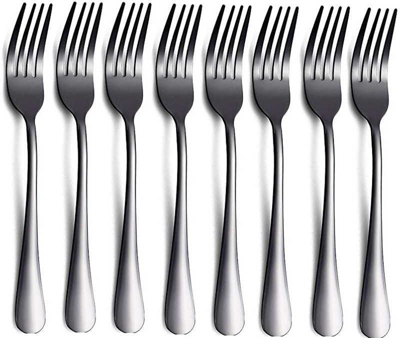 Star Work Modern Design Dinner black fork Spoons Stainless Steel Serving Fork Set(Pack of 8)