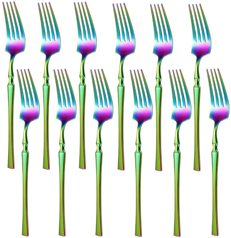 OpulenceWare Small Hors d'oeuvres Fork for Catering appetizer forks for parties (Rainbow) Stainless Steel Serving Fork Set(Pack of 12)