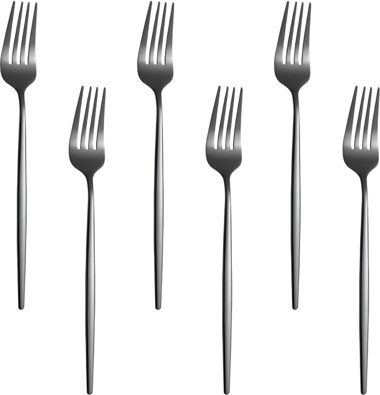 OpulenceWare Cutlery for Thanksgiving Party Heavy Duty - BPA-FREE, Durable Forks (Black) Stainless Steel Serving Fork Set(Pack of 6)