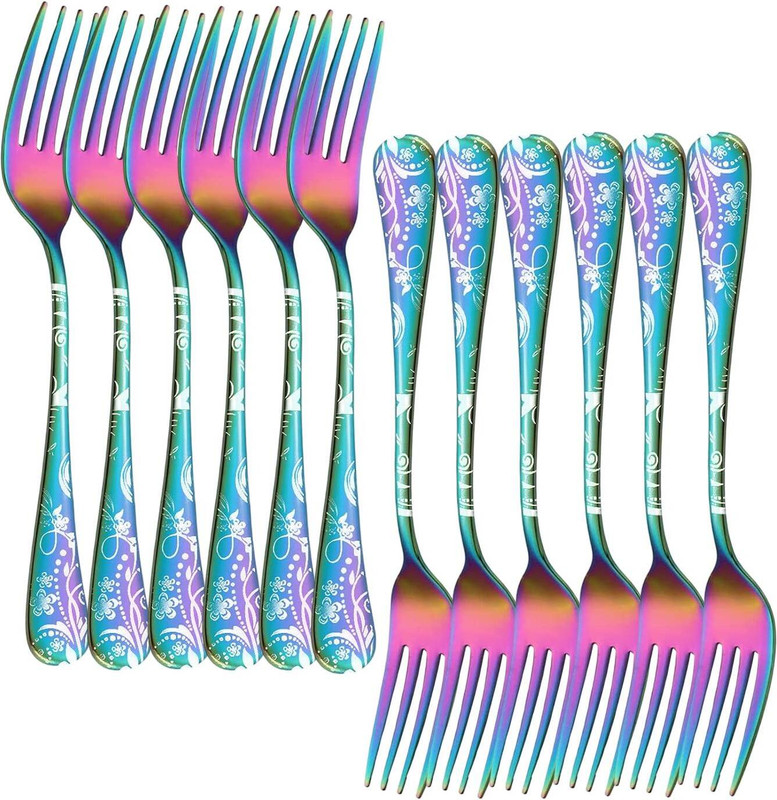 OpulenceWare Stainless Steel Tasting Fork – Compact Mirror Finish Flatware Set (Rainbow) Stainless Steel Serving Fork Set(Pack of 12)
