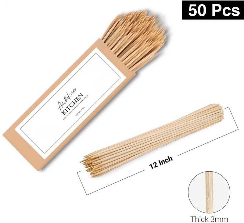 ANIKART Bamboo Stick Long Wooden Stick | Paneer Tikka Stick | Kabab Stick | Disposable Wooden Serving Fork Set(Pack of 75)