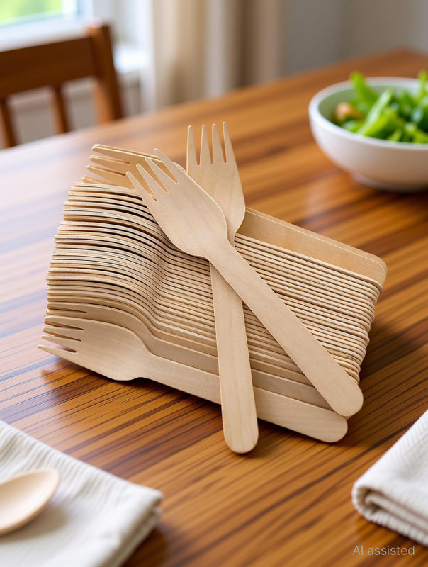 Shubham Technoplast Disposable Fork | Disposable Wooden Serving Fork Set(Pack of 100)