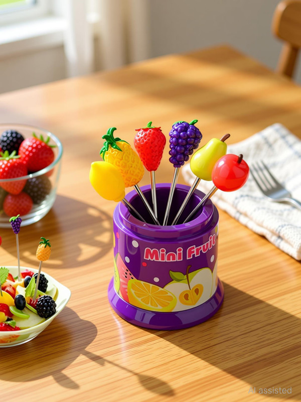 SHARKWAVE Mini Fruit fork 6 Cute Multi Fruit Forks & Stand Porcelain Serving Fork Set(Pack of 6)