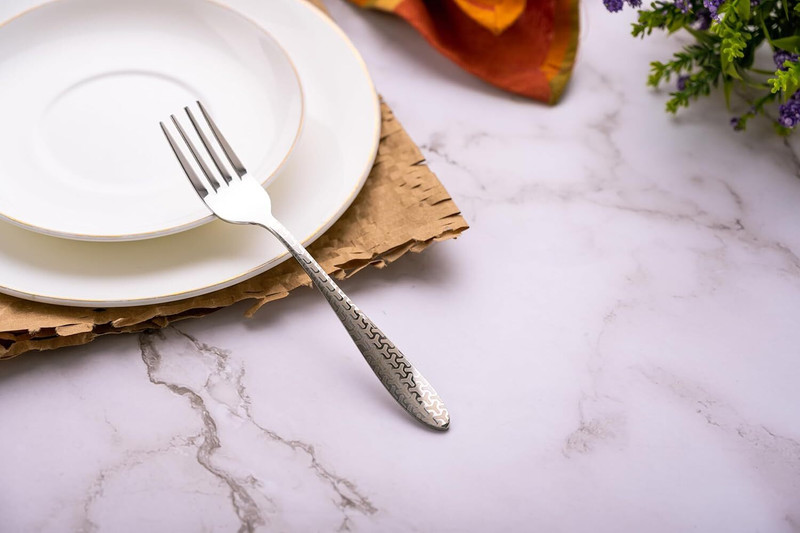 Le Casa Diamond Baby Fork | Style - Hammered | 100% Food Grade with ISO Certificaton | Stainless Steel Serving Fork Set(Pack of 18)